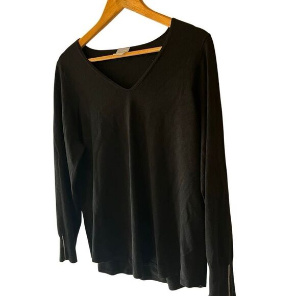 Chicos v neck black sweater with rhinestones on sleeve size Large Chicos size 2 - Picture 2 of 9